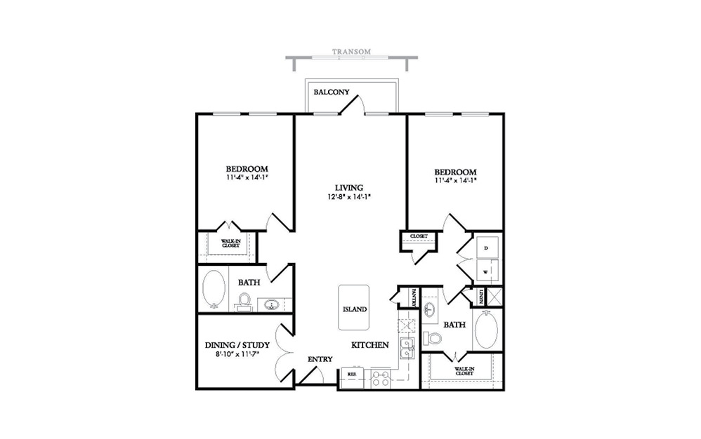 The Kimpton - 2-bedroom floorplan layout with 2 baths and 1162 square feet